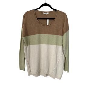 Madewell Top Size S Palmdale Pullover Sweater in Colorblock Stripe Seed Khaki